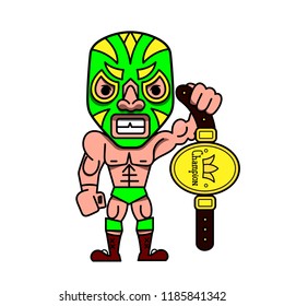 Fun cartoon mexican wrestler luchador pose. Vector illustration