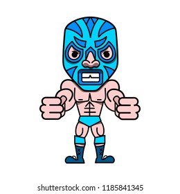 Fun cartoon mexican wrestler luchador pose. Vector illustration