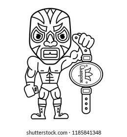 Fun cartoon mexican wrestler luchador pose. Vector illustration