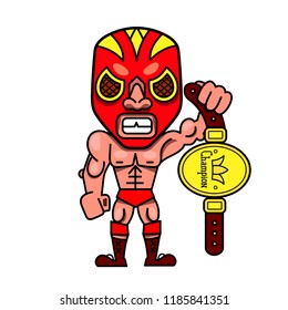 Fun cartoon mexican wrestler luchador pose. Vector illustration