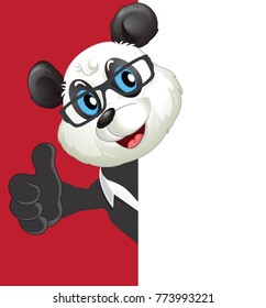 Fun Cartoon Panda looking at a blank white page for use in advertising, presentations, brochures, documents and forms, etc
