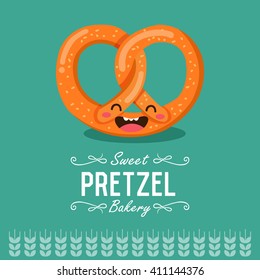  Fun cartoon pretzel. Bakery and pastry cartoon character. Vector illustration. 