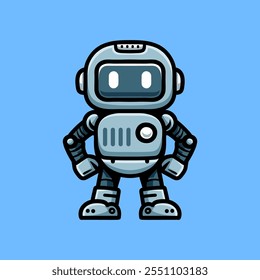 fun cartoon of robot character isolated drawing line art style sketch classic vintage design illustration