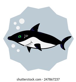 Fun cartoon shark. Vector illustration