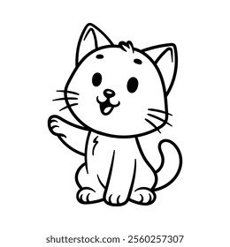 fun cartoon of sitting cat isolated drawing line art style sketch classic vintage design illustration