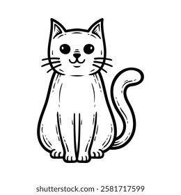 fun cartoon sitting cat mascot isolated drawing line style sketch classic vintage design illustration