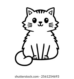 fun cartoon of sitting cat simple character isolated drawing line art style sketch classic vintage design illustration