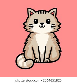 fun cartoon of sitting cat simple character isolated colored drawing line art style sketch classic vintage design illustration