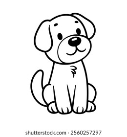 fun cartoon of sitting dog isolated drawing line art style sketch classic vintage design illustration