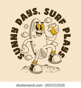 Fun cartoon surfboard character perfect for summer and beach designs