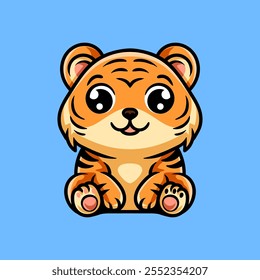 fun cartoon of tiger kid character isolated drawing line art style sketch classic vintage design illustration