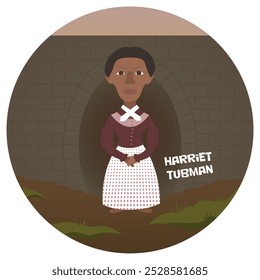 Fun Cartoon Vektorgrafik von Harriet Tubman. Historischer berühmter Anti-Sklaverei-Aktivist. Schöpfer der U-Bahn. Befreiung Emanzipation. Flache Farben.