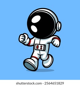 fun cartoon of walking astronaut isolated colored drawing line art style sketch classic vintage design illustration