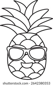 A fun, cartoon-style illustration of a pineapple wearing sunglasses.  Perfect for summer themes, tropical designs, or playful branding.