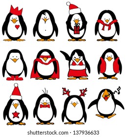 A fun cast of Christmas penguin characters.