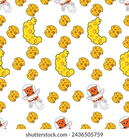 Fun cat astronaut in space seamless pattern. Vector cartoon charters. Editable vector illustration.