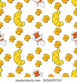 Fun cat astronaut in space seamless pattern. Vector cartoon charters. Editable vector illustration.