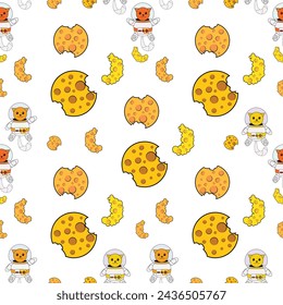 Fun cat astronaut in space seamless pattern. Vector cartoon charters. Editable vector illustration.