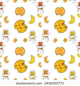 Fun Katze Astronaut im Weltraum nahtlose Muster. In: Vector Cartoon Charters. Bearbeitbare Vektorgrafik.