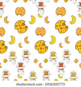 Fun cat astronaut in space seamless pattern. Vector cartoon charters. Editable vector illustration.