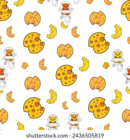 Fun cat astronaut in space seamless pattern. Vector cartoon charters. Editable vector illustration.