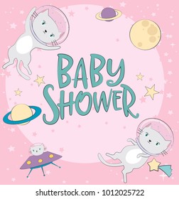 Fun cat astronaut in space. Vector cartoon charters. Editable vector illustration.