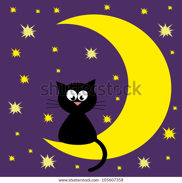 fun cat\
siting on the moon. vector\
illustration