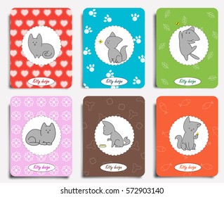 Fun cats with cute backgrounds. Set of cute pets illustration for children illustrations, package design, wrapping, mugs,greeting cards or textile design. Vector