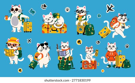 Fun Cats Ready for Vacation with Backpacks and Suitcases