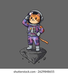 Fun and charming illustration of a space-exploring cat.