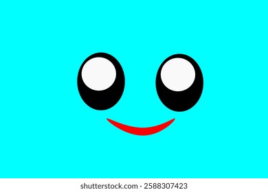 A fun and cheerful illustration featuring a simple, smiling face with a vibrant blue background, designed in a cartoon style for promoting happiness, positivity, and playful vibes.