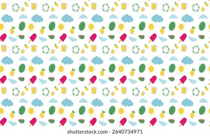 A fun and cheerful repeating pattern featuring various summer-themed elements.