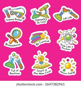 Fun Chemistry and Science Quote Stickers - Hand Drawn Educational Doodle Vector Set