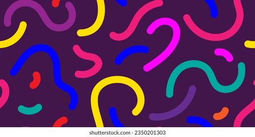 Fun childish seamless pattern with squiggly line. Doodle geometric background for kid birthday party, creative scribble repeat texture in modern style, vector illustration.