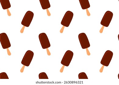Fun chocolate ice cream popsicle pattern on a clean white background for summer designs
