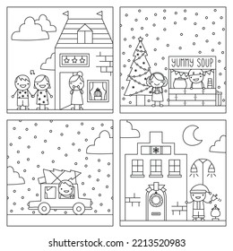 Divertida ilustración vectorial de la ciudad de Navidad