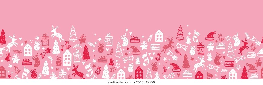 Fun christmas doodles seamless pattern - hand drawn and detailed, great for christmas textiles, banners, wrappers, wallpapers - vector surface design