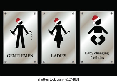 Fun Christmas Gentlemen Ladies & baby changing Restroom Signs