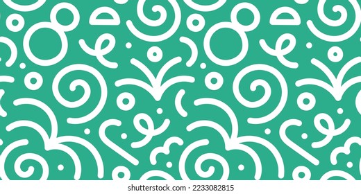 Fun christmas line doodle seamless pattern. Creative abstract style holiday background illustration for children or party celebration with modern shapes. Simple xmas winter drawing wallpaper print.