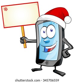 fun christmas  mobile cartoon with signboard isolated on white background