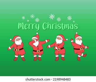 Fun Christmas print with dancing Santa Claus. Young santa dancing cute quirky character. Positive vibe optimistic vector illustration for greeting card, gift card, holiday decoration.