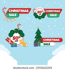 fun christmas sale text title headline banner shape element vector set.