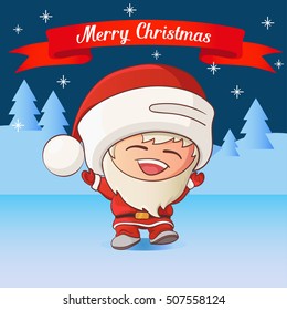 Fun Christmas Santa Claus in a red suit. Merry Christmas. Cartoon style.