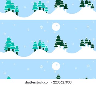 Fun Christmas Tree Night Sky ilustración patrón sin fisuras, decoración, papel envolvente, Pine Tree, feliz año nuevo, impreso, de moda, papel pintado 