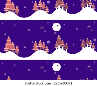 Fun Christmas Tree Night Sky illustration seamless pattern , decoration, wrapping paper, Pine Tree, happy new year, print, fashionable, wallpaper 