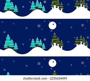 Fun Christmas Tree Night Sky illustration seamless pattern , decoration, wrapping paper, Pine Tree, happy new year, print, fashionable, wallpaper 