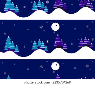 Fun Christmas Tree Night Sky illustration seamless pattern , decoration, wrapping paper, Pine Tree, happy new year, print, fashionable, wallpaper 