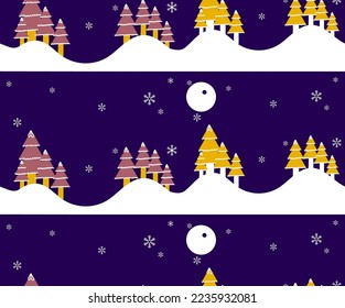 Fun Christmas Tree Night Sky illustration seamless pattern , decoration, wrapping paper, Pine Tree, happy new year, print, fashionable, wallpaper 