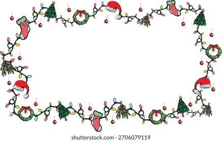 Fun Christmas vector frame design made with different traditional season elements.
