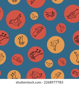 Fun Circles with Small Birds Seamless Pattern